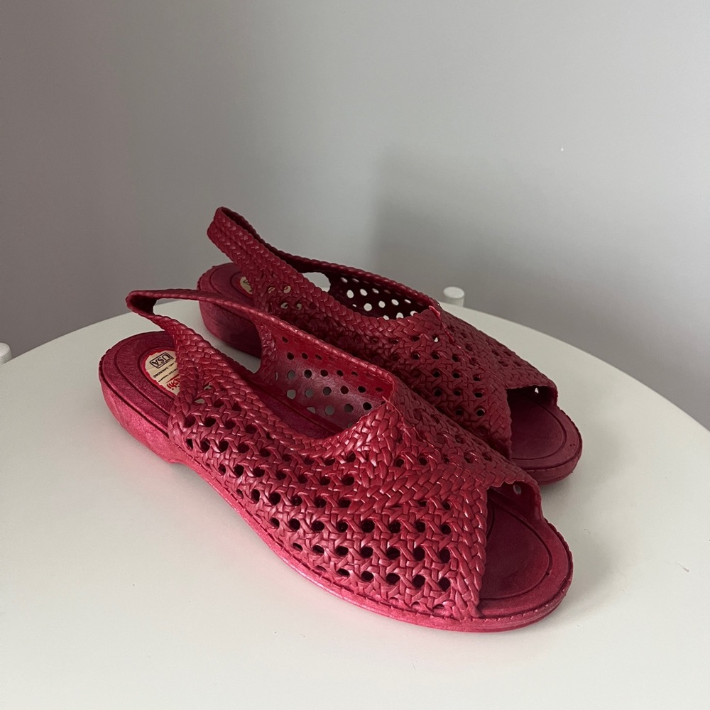 Okabashi Red Woven Slip-On Slingback Women's Sandals Size 7.5-8 Made in USA